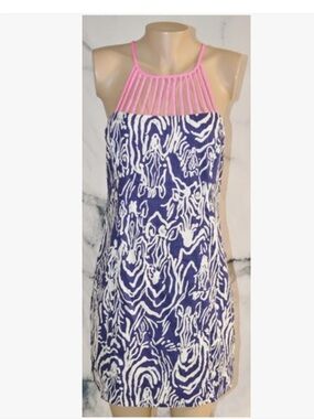 Lilly Pulitzer Pink Strappy Yoke with Blue & White Printed Dress